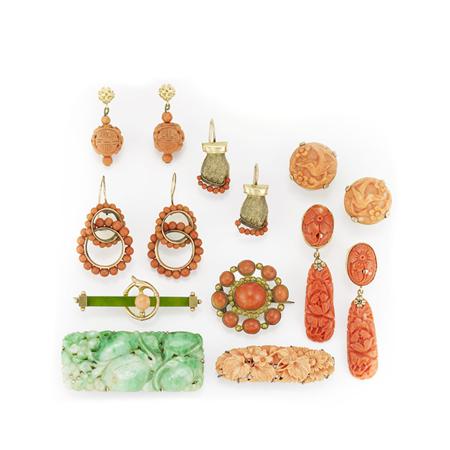 Appraisal: Group of Coral and Jade Jewelry Estimate -