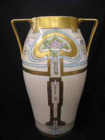 Appraisal: T V Limoges Handpainted Porcelain Vase Arts Crafts style gold