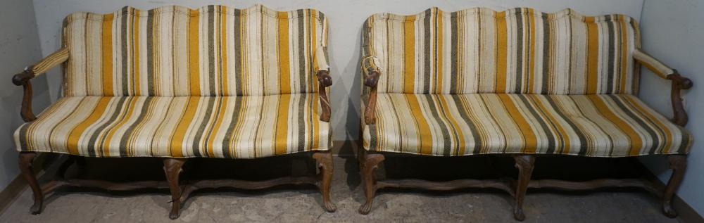 Appraisal: Pair of Louis XV Walnut Stripe Upholstered Canapes W of