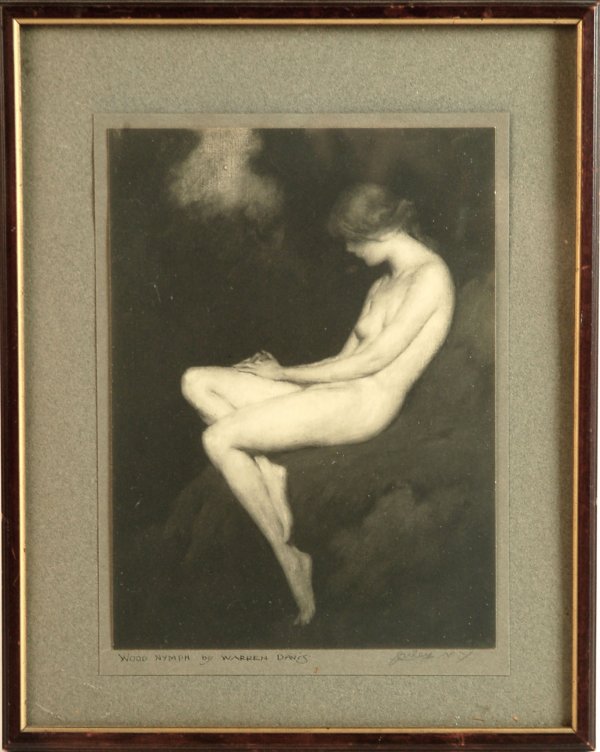 Appraisal: Warren Davis New York - Engraving of seated nude female