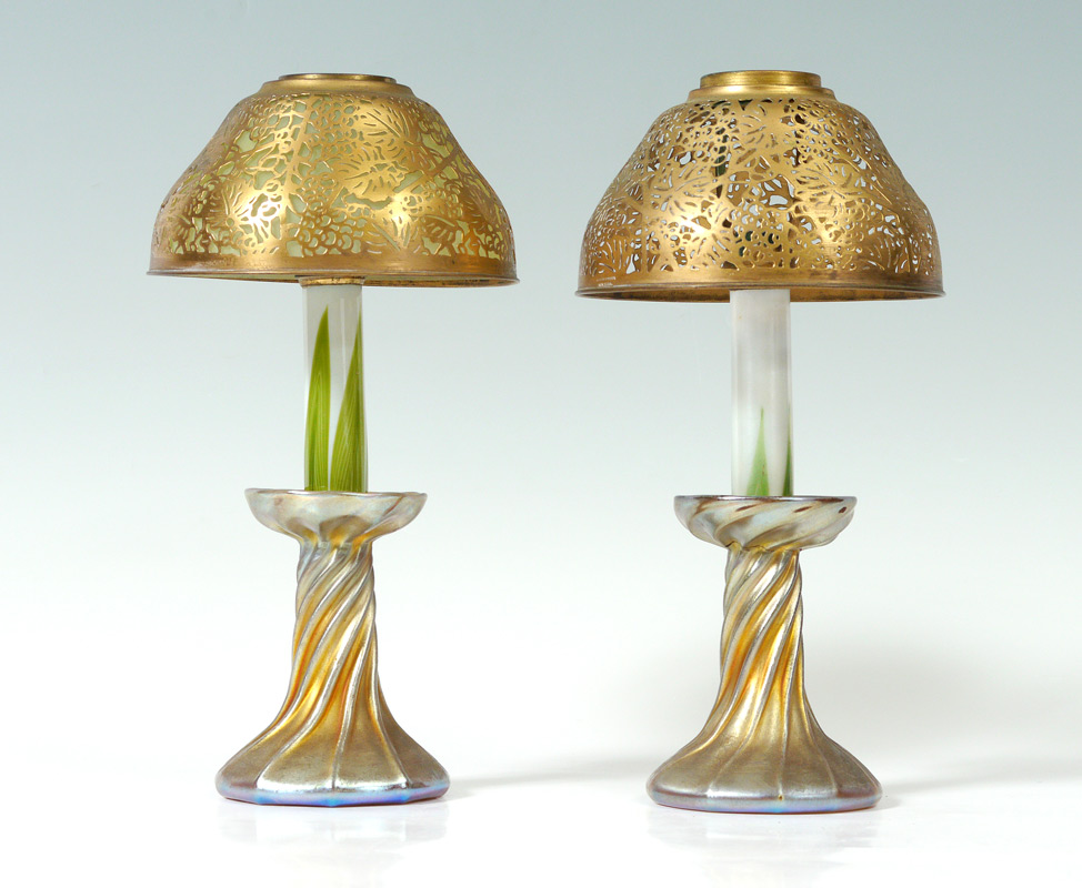 Appraisal: TIFFANY STUDIOS CANDLESTICK LAMPS Each with L C T marked