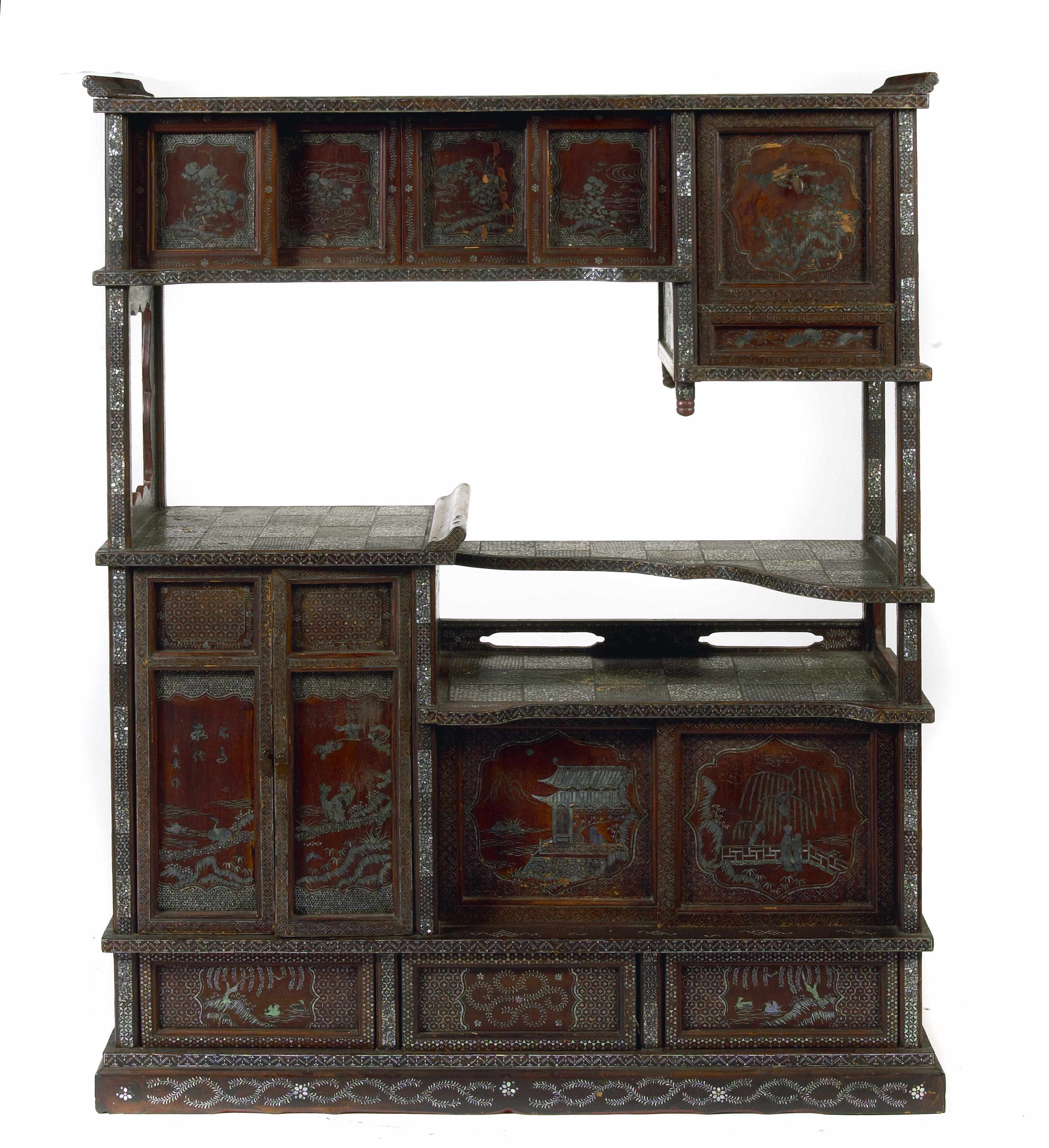 Appraisal: A Japanese mother-of-pearl inlaid hardwood tansu Meiji period height in