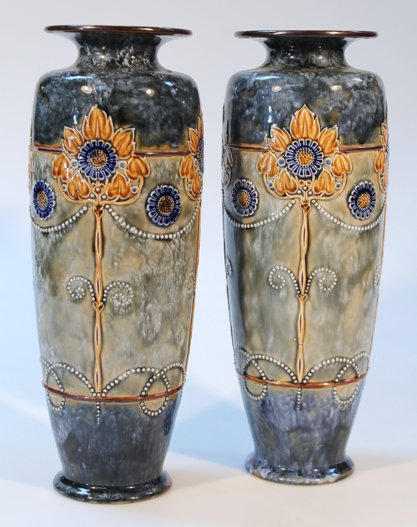 Appraisal: A pair of early thC Royal Doulton stoneware vases each