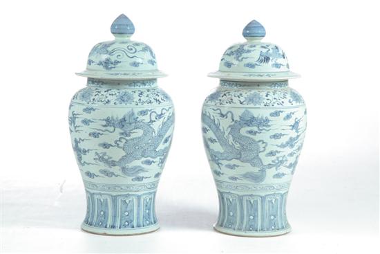 Appraisal: PAIR OF TEMPLE JARS China th century Baluster form with