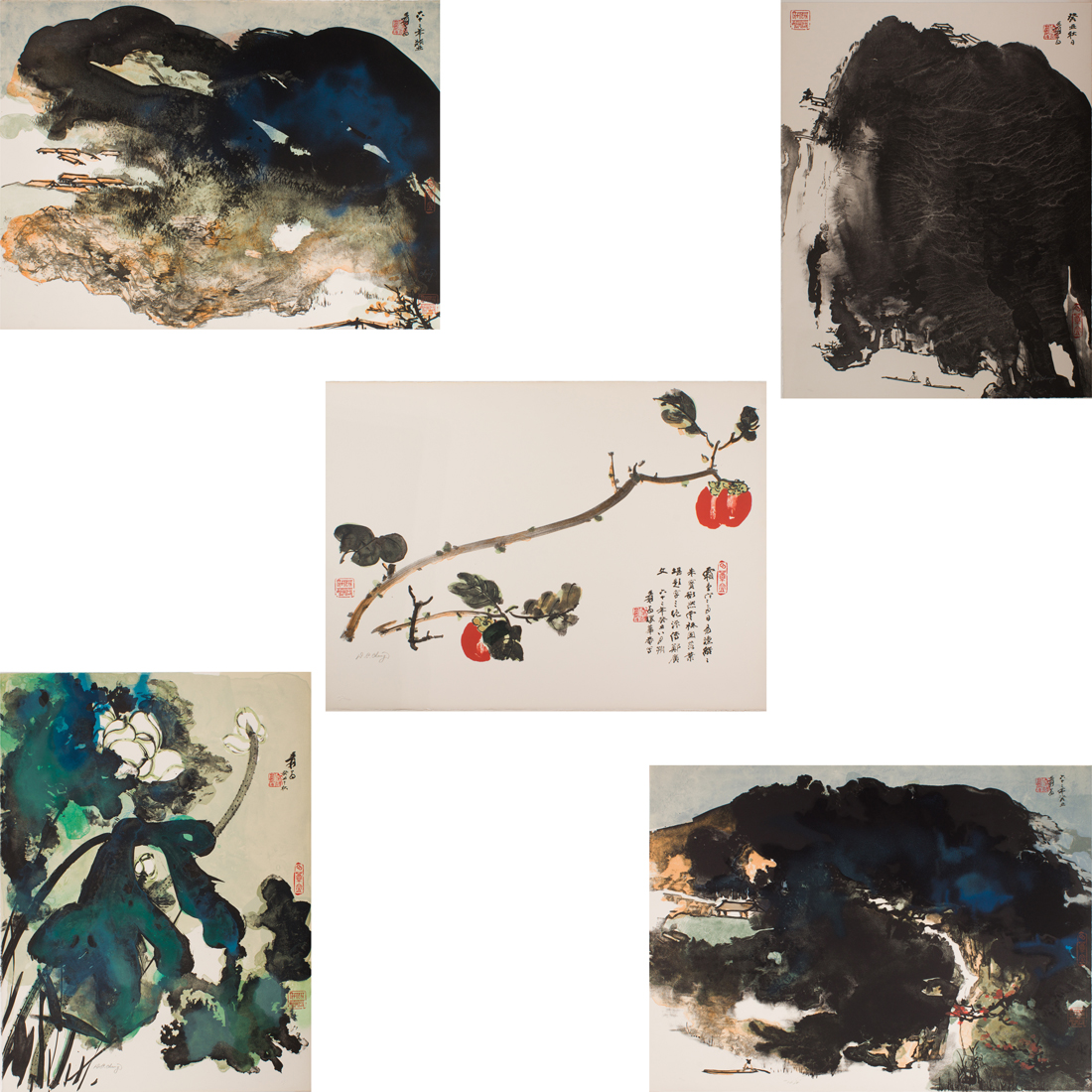 Appraisal: LOT OF ZHANG DAQIAN LITHOGRAPHS Set of five Zhang Daqian