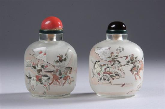 Appraisal: TWO CHINESE REVERSE PAINTED GLASS SNUFF BOTTLES Signed each of