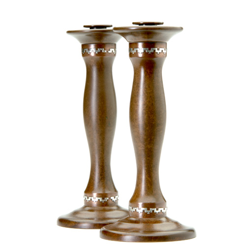 Appraisal: HEINTZ Sterling-on-Bronze pair of tall candlesticks overlaid with a Greek