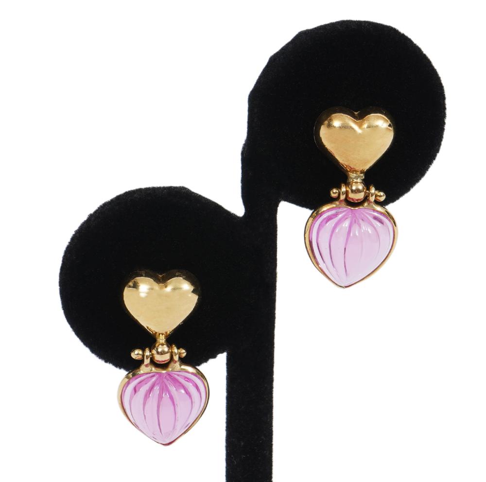 Appraisal: PR K YG CARVED PINK TOURMALINE EARRINGSPair Italian K yellow