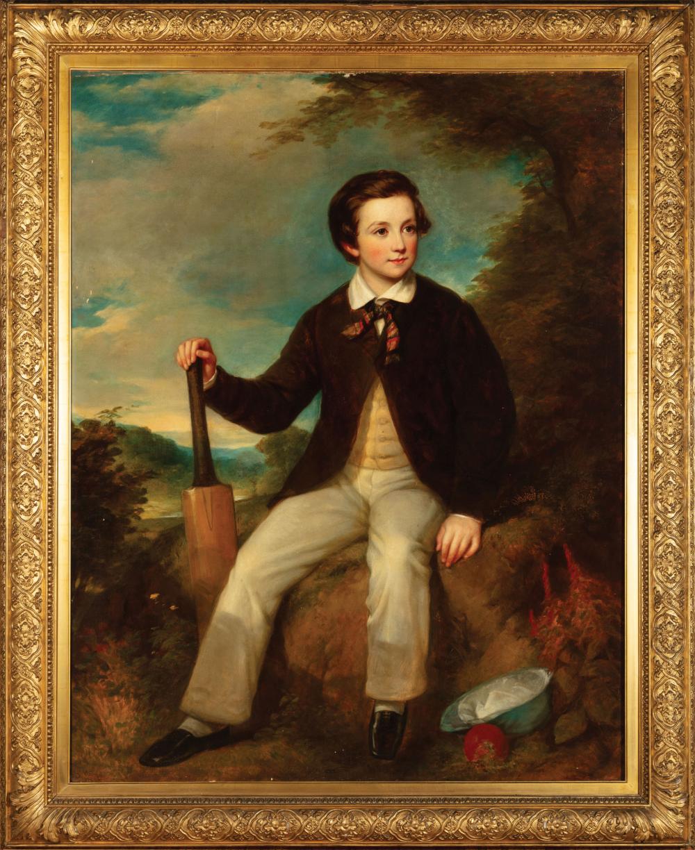 Appraisal: English School Portrait of a Young Cricket Player oil on