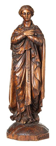 Appraisal: AN TH CENTURY CARVED WOOD CORDELLA SAINT Carved in serene