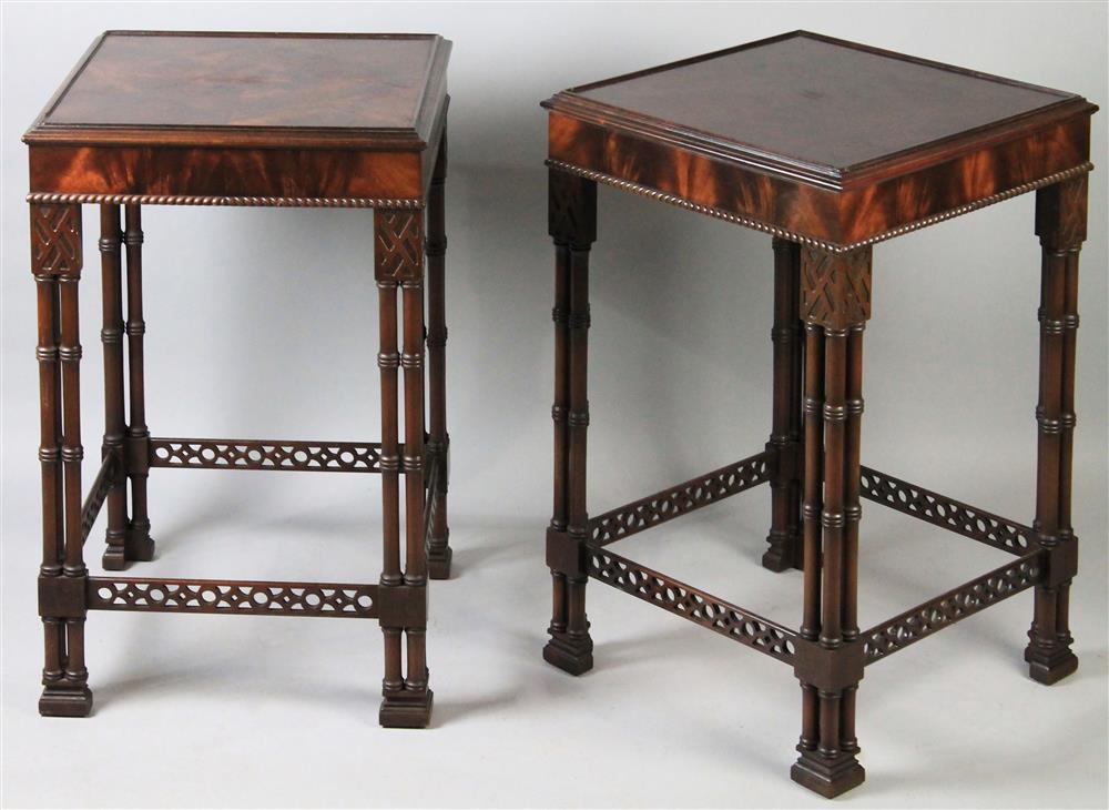 Appraisal: PAIR OF CHINESE CHIPPENDALE STYLE MAHOGANY SIDE TABLES each with