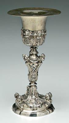 Appraisal: Italian rococo silver wedding cup lidded chalice cupids scrolls tools