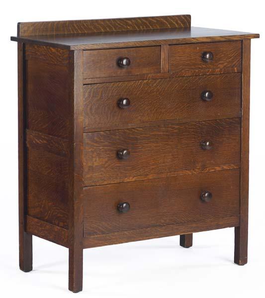 Appraisal: GUSTAV STICKLEY Five-drawer chest Red decal x x