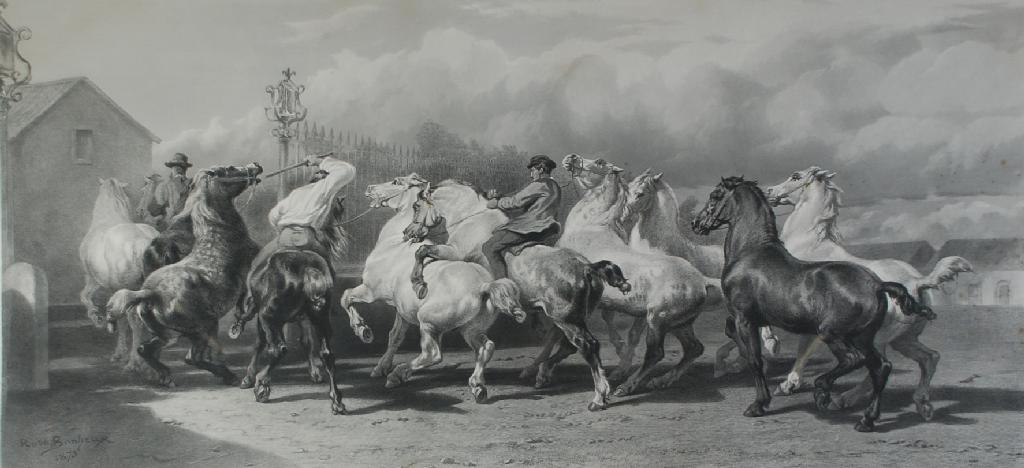 Appraisal: AFTER ROSA BONHEUR ENGRAVING Published 'The Horse Fair' x cm