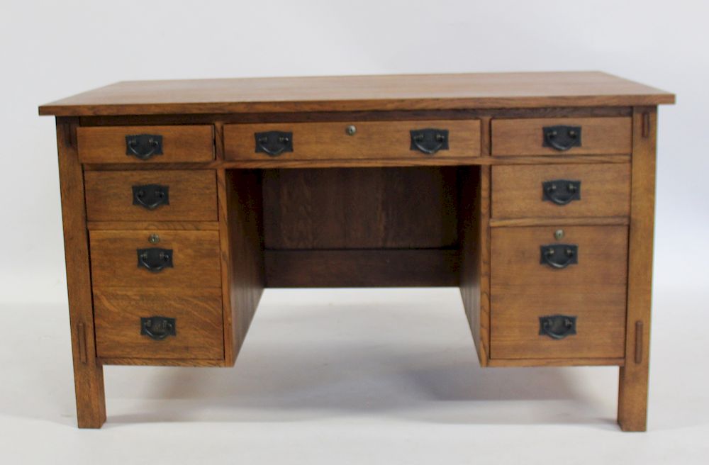 Appraisal: STICKLEY AUDI Signed Oak Kneehole Desk From a Scarsdale estate