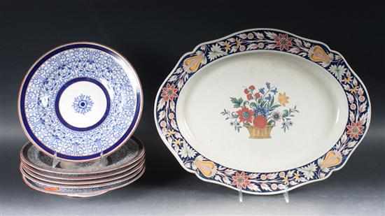 Appraisal: Set of six Royal Worcester blue transfer soup bowls and