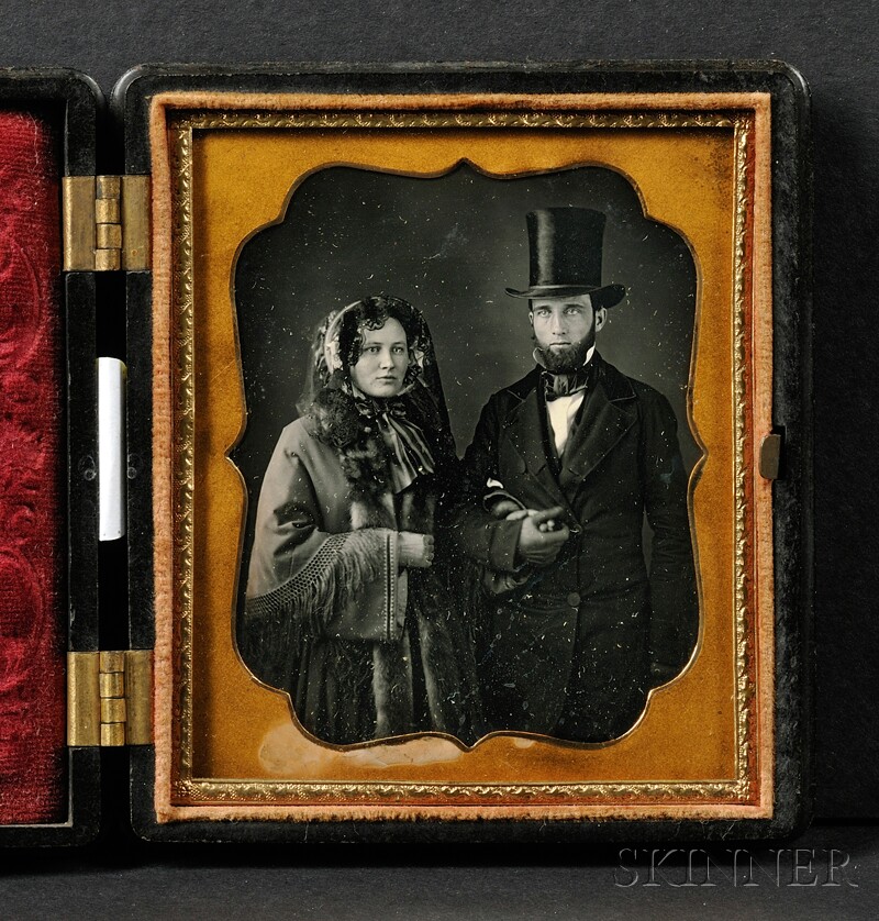 Appraisal: Sixth Plate Daguerreotype Portrait of a Young Couple in a