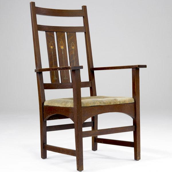 Appraisal: GUSTAV STICKLEY Rare and exceptional high-back armchair designed by Harvey