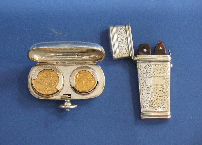 Appraisal: AN EDWARDIAN TWIN COMPARTMENT SOVEREIGN CASE of shaped rectangular form