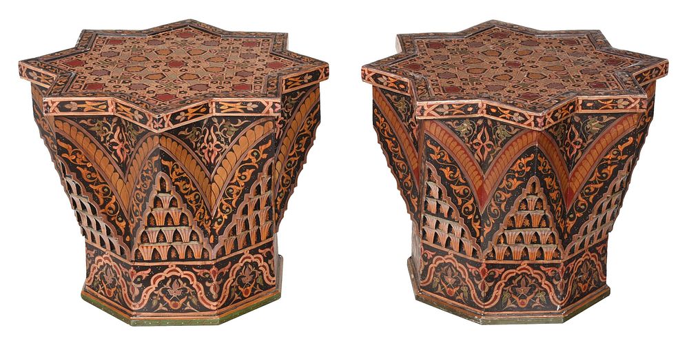 Appraisal: Pair Moorish Style Paint Decorated Side Tables th century each