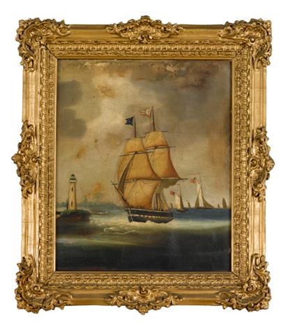 Appraisal: American School th thcentury ship under full sail Unsigned oil