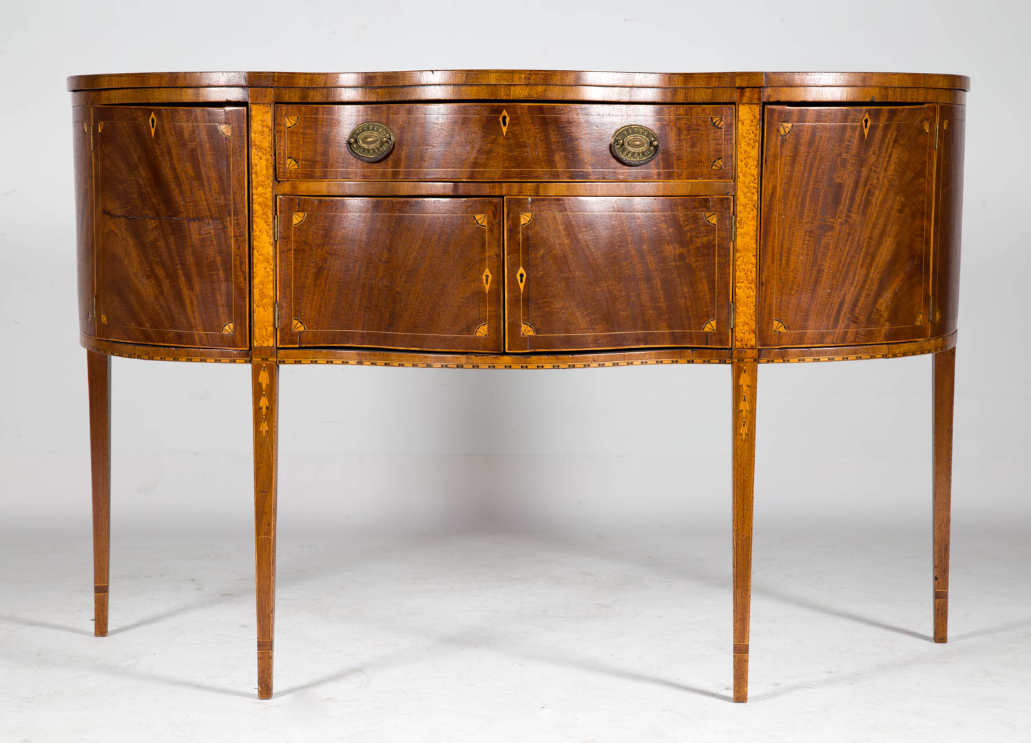 Appraisal: Federal inlaid mahogany serpentine sideboard Pennsylvania circa possible attribution to