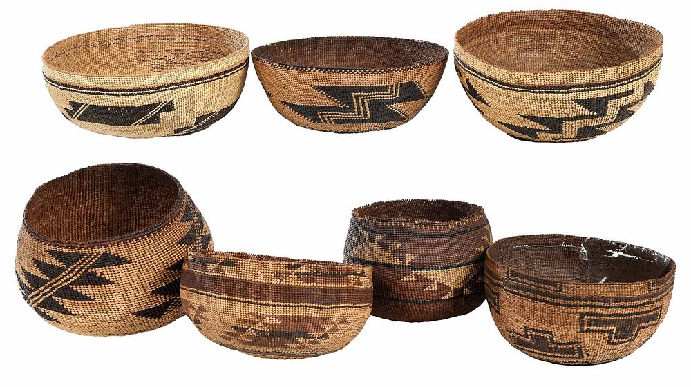 Appraisal: Seven Northern California Yukok Karok Baskets th century seven polychrome