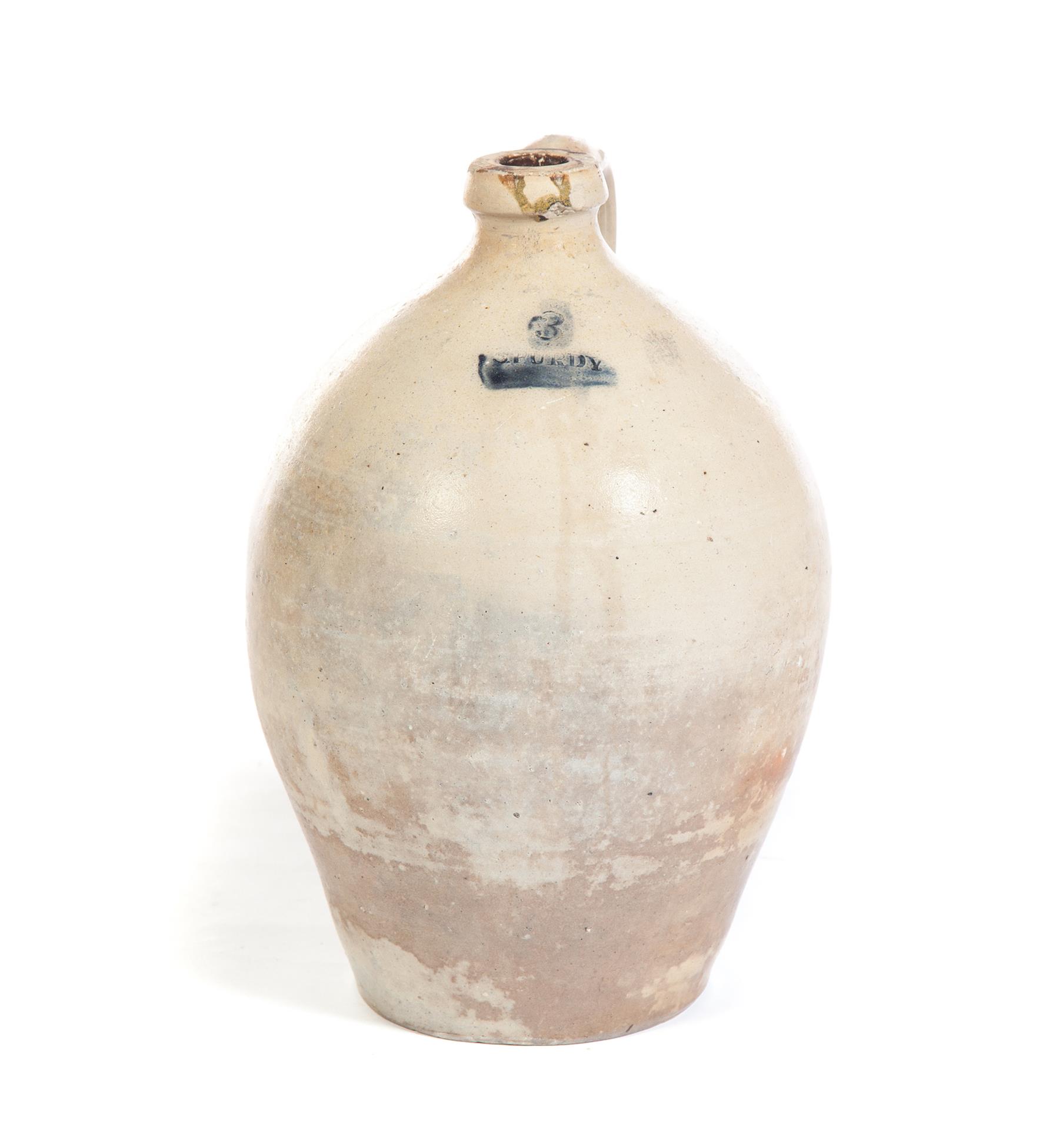 Appraisal: OHIO STONEWARE JUG Ovoid three-gallon jug with applied handle Impressed