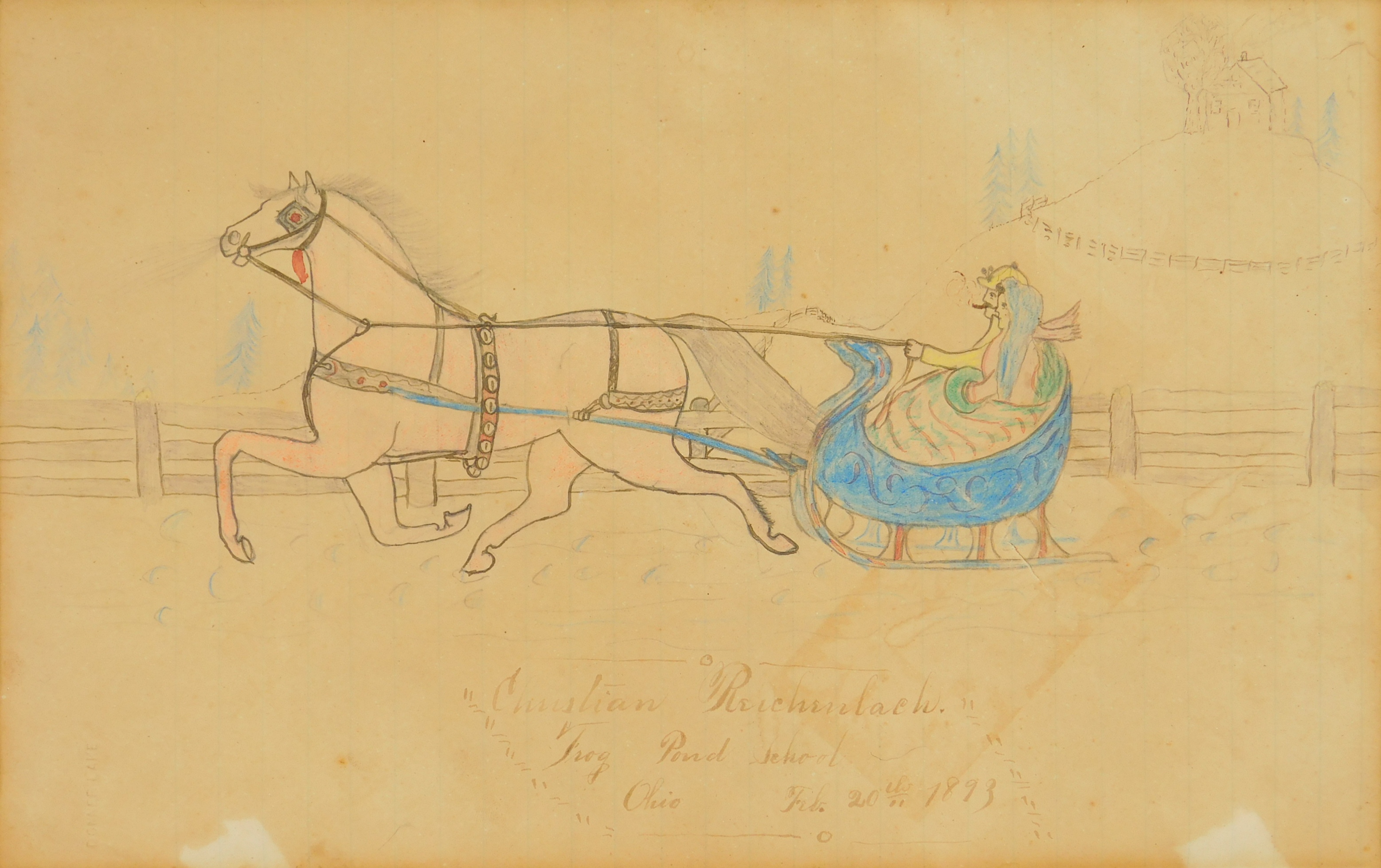 Appraisal: Christian Reichenbach th c American Couple in Sleigh- watercolor on