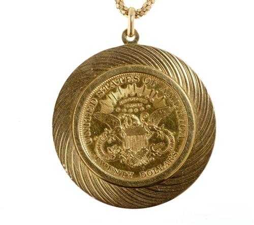 Appraisal: GOLD COIN PENDANT WITH CHAIN Yellow gold coin yellow gold