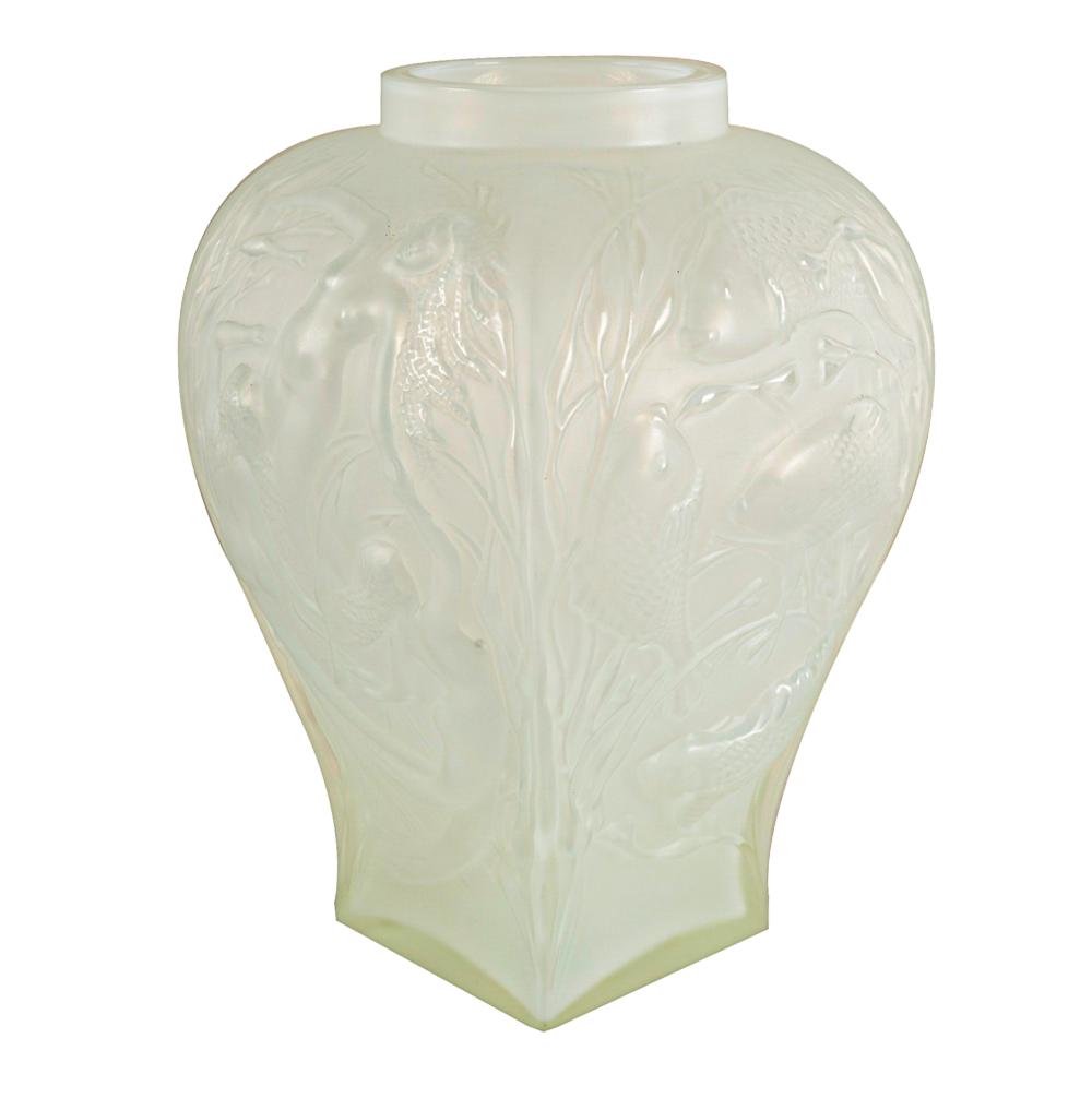 Appraisal: GERARD TAVEDAS MOLDED GLASS VASEtitled Hommage A Rene Lalique to