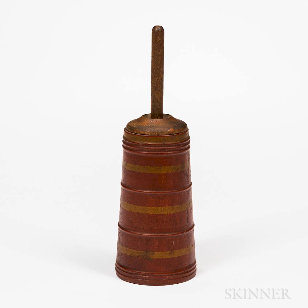 Appraisal: Miniature Red- and Yellow-painted Butter Churn Miniature Red- and Yellow-painted