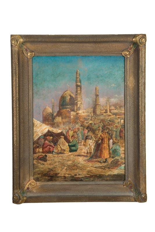 Appraisal: MARKET SCENE BY CHARLES WOLFERT GERMANY B Oil on board