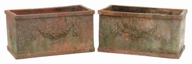 Appraisal: pair French terracotta garden planter boxes having lipped rectangular body