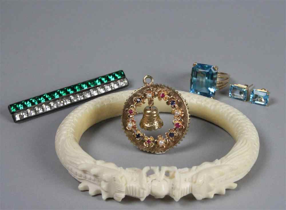 Appraisal: COLLECTION OF LADY'S JEWELRY including an emerald cut blue ''stone''