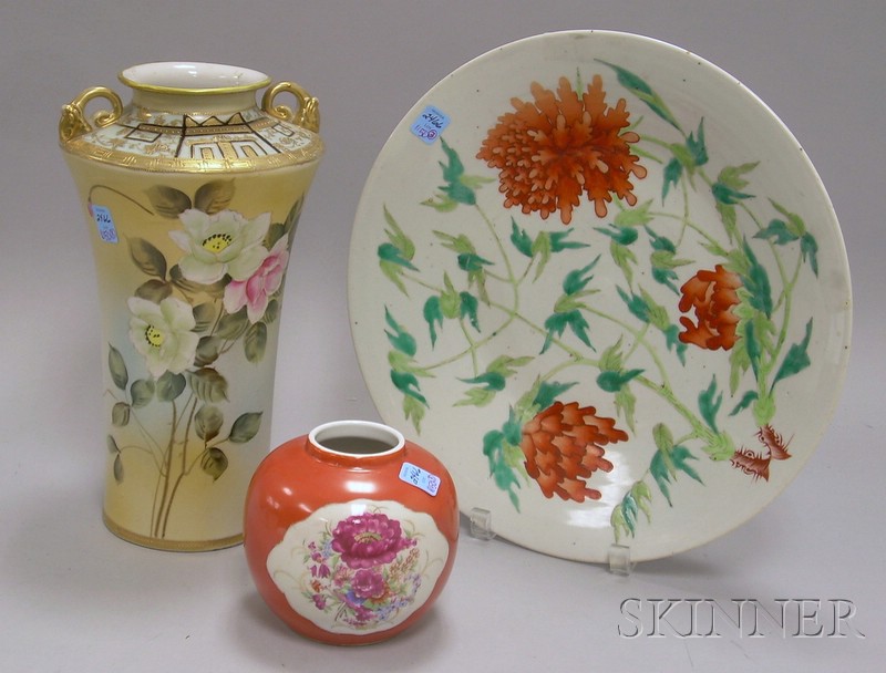 Appraisal: Three Asian Decorative Items a hand-painted Nippon vase ht in