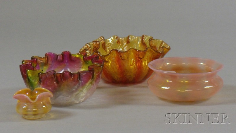 Appraisal: Amberina Salt an Opalescent Low Bowl and Two Ruffled Rim