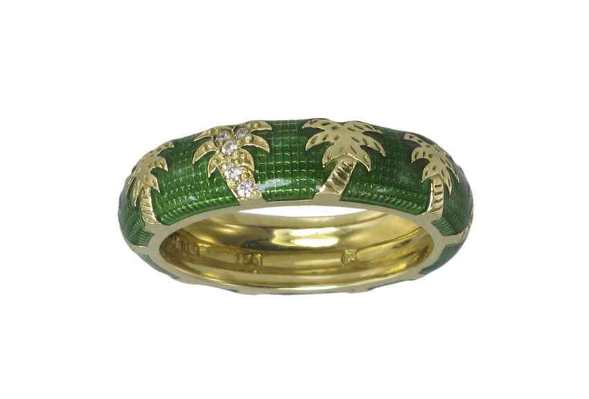 Appraisal: K HIDALGO DIAMOND ENAMEL PALM TREE BAND RING K yellow