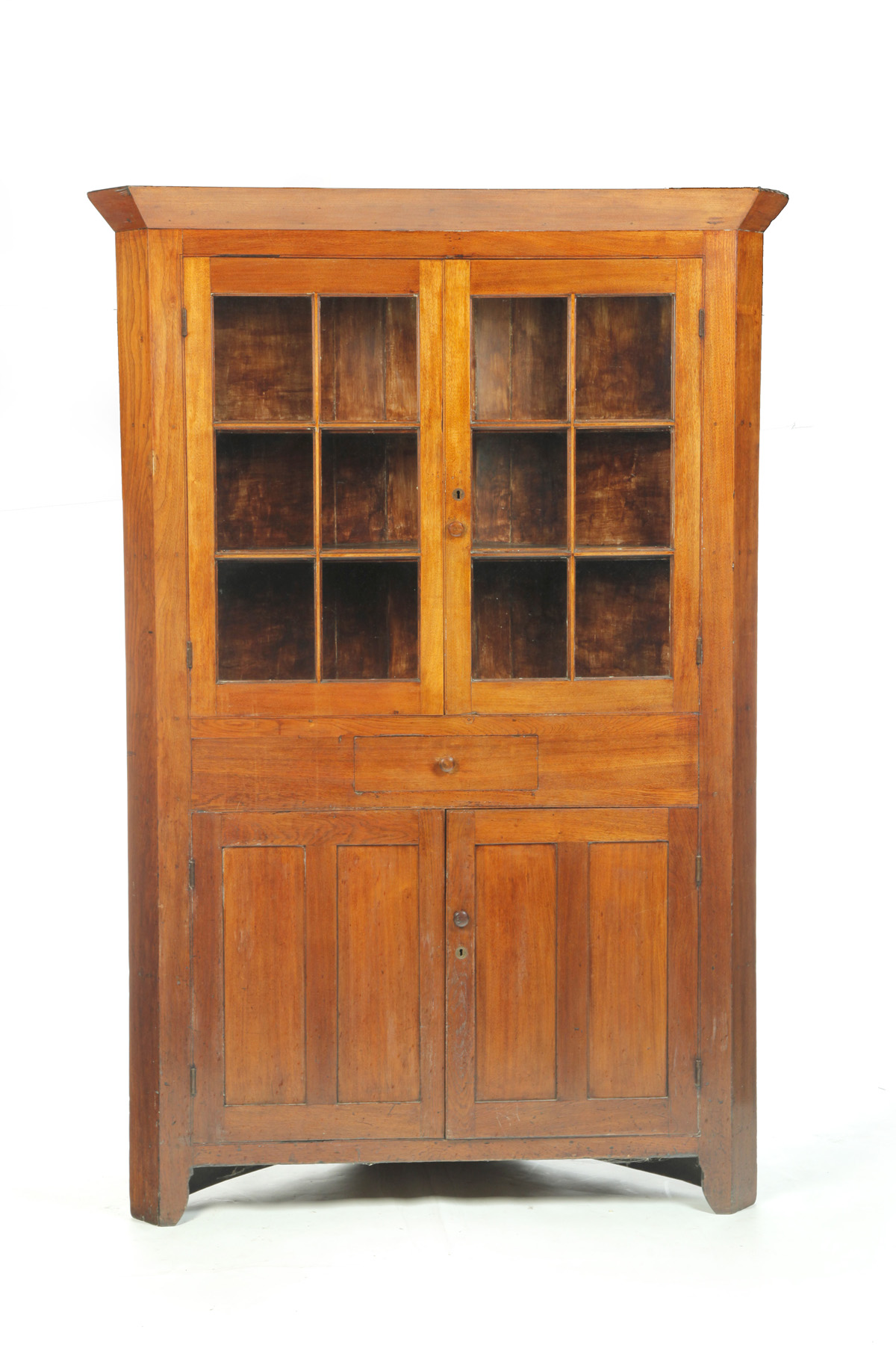 Appraisal: AMERICAN CORNER CUPBOARD Mid th century walnut with poplar secondary