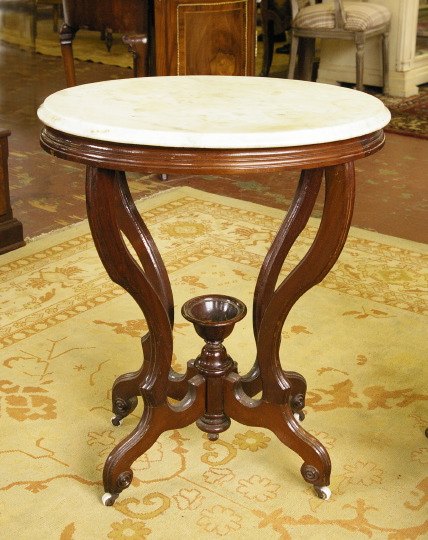 Appraisal: American Renaissance Revival Walnut and Marble-Top Side Table third quarter