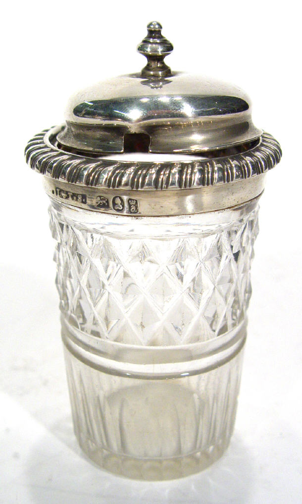 Appraisal: Georgian cut glass and silver topped mustard London cm high