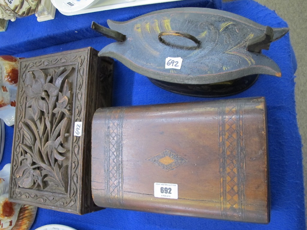 Appraisal: Scandinavian painted box and cover carved wooden box and one