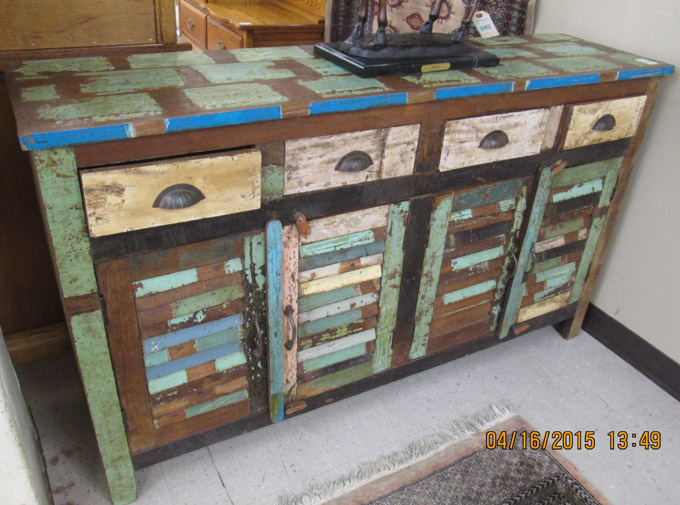 Appraisal: PAINT DECORATED RECLAIMED MAHOGANY SIDEBOARD Caribbean Islands th century the