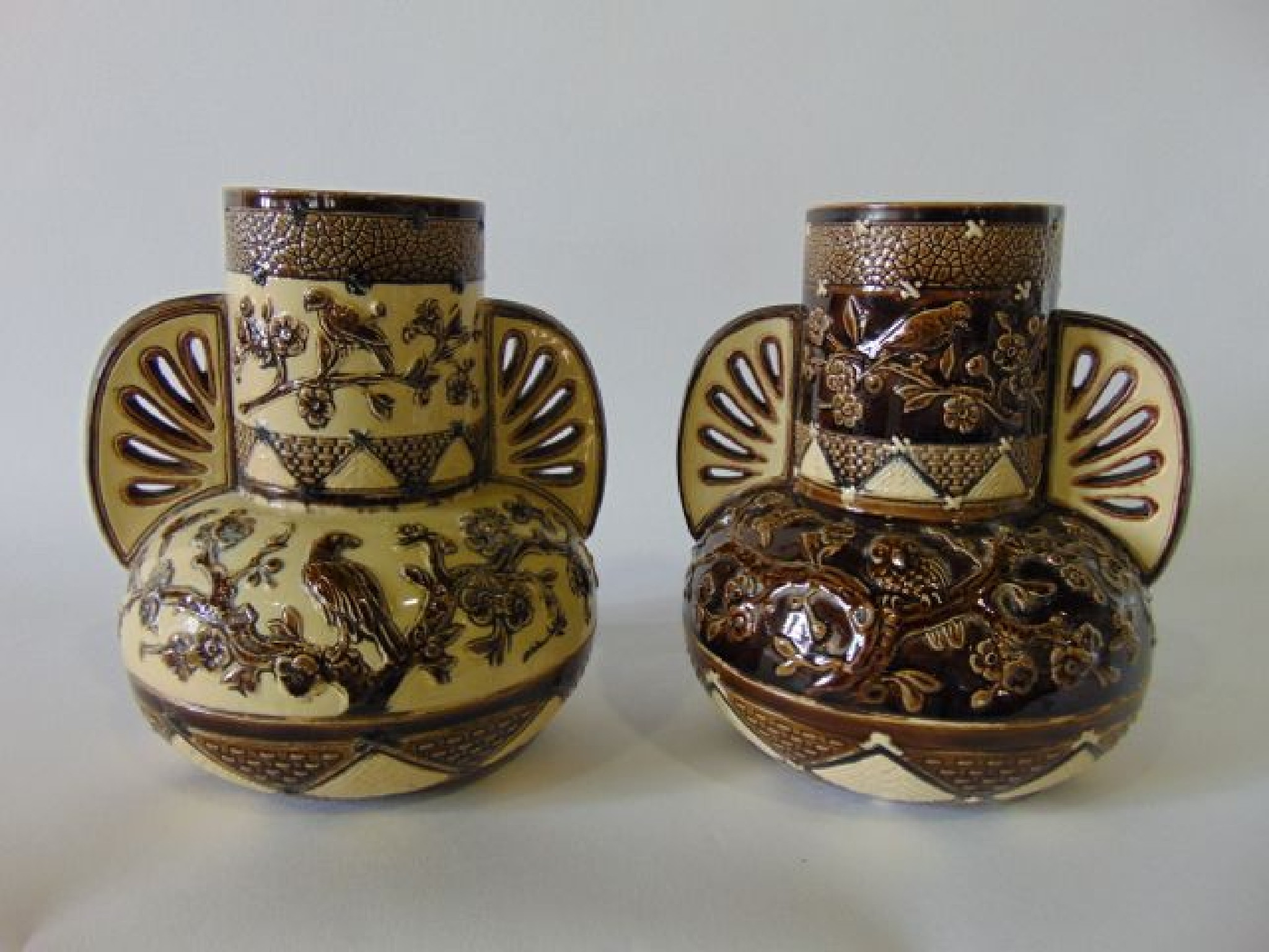 Appraisal: An unusual pair of late th century German majolica vases