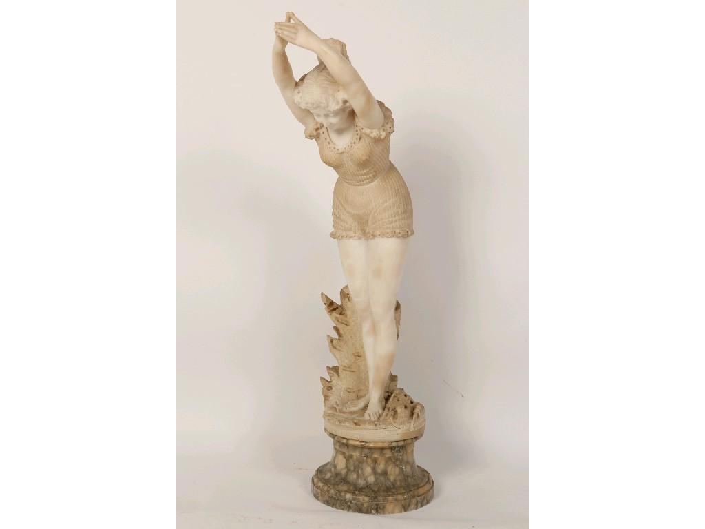 Appraisal: AN EARLY TH CENTURY FRENCH MARBLE SCULPTURE of a bathing