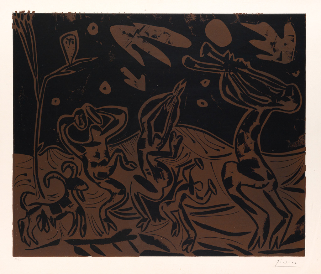 Appraisal: PABLO PICASSO Les Danseurs au Hibou Color linoleum cut x