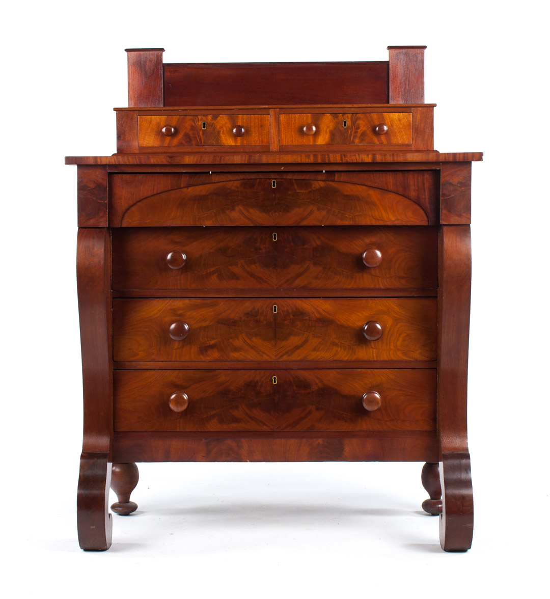 Appraisal: American Restoration mahogany chest of drawers circa deck top with