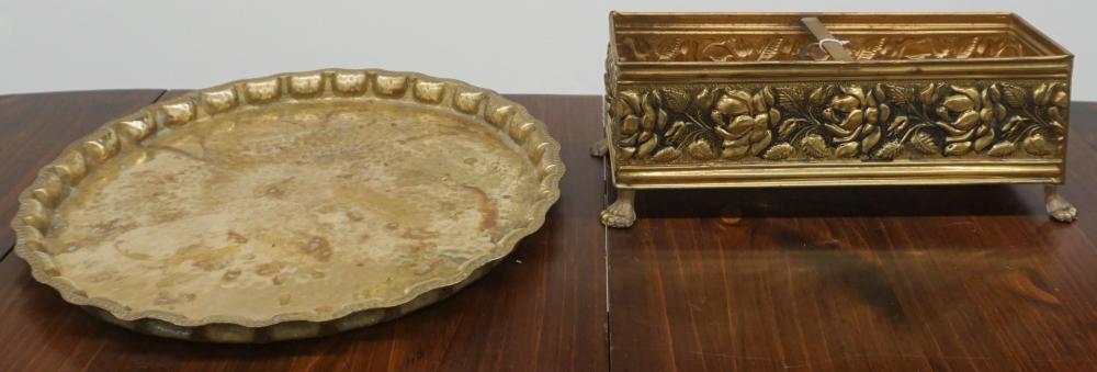 Appraisal: ENGLISH BRASS JARDINIERE AND TRAYEnglish Brass Jardiniere and Tray