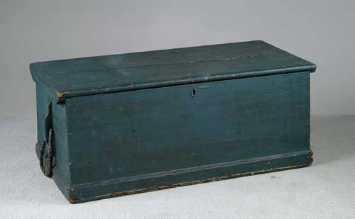 Appraisal: PAINTED SEA CHEST Old blue over an older brown paint