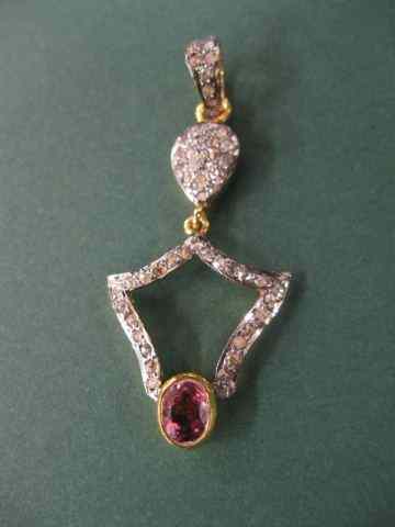 Appraisal: Diamond Pink Tourmaline Pendant oval gem Indian mogul style ''